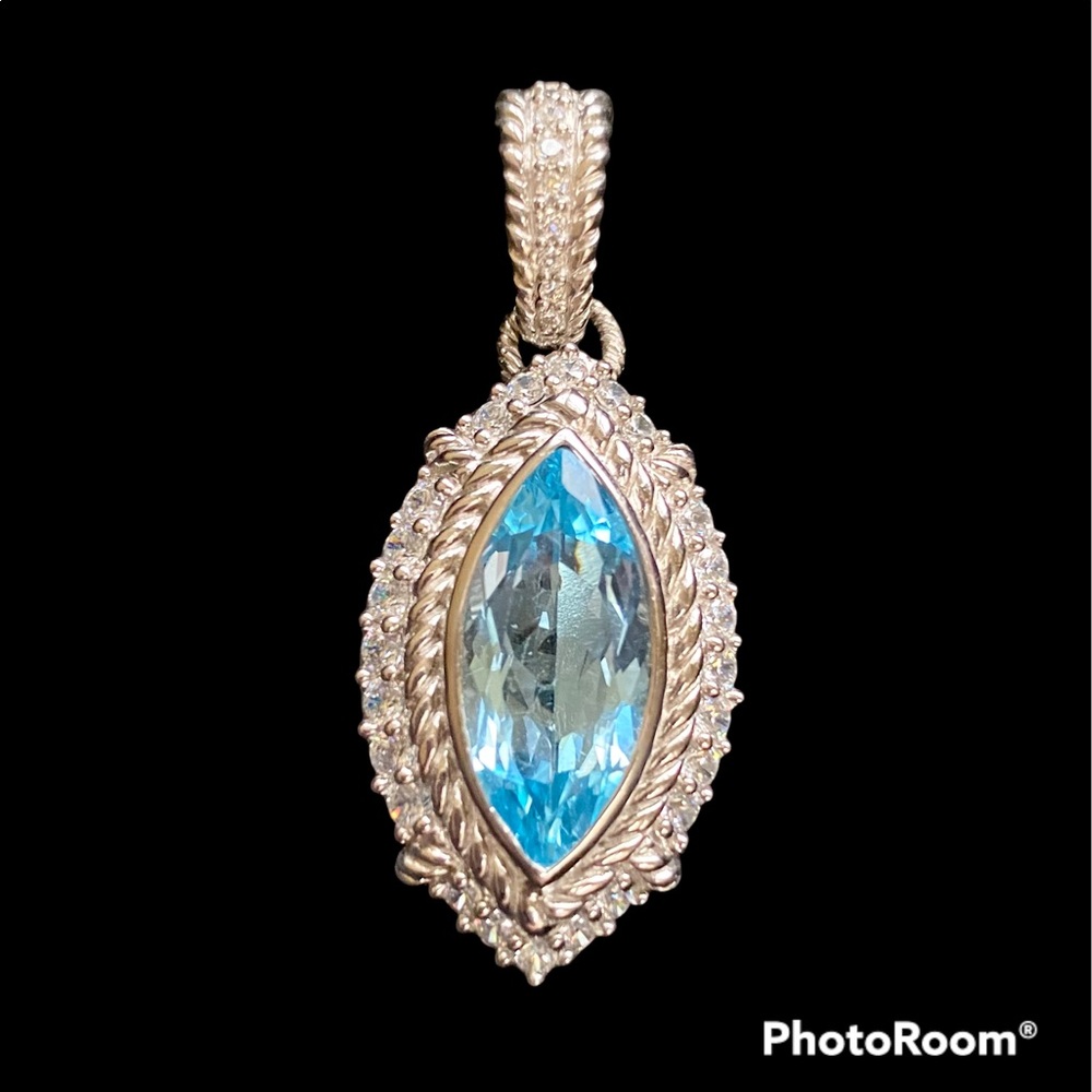 Judith Ripka Pendant with blue quartz and surrounded by lots of diamonique